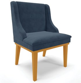 Cadeira Decorativa Sala de Jantar Base Fixa de Madeira Firenze Suede Azul Marinho/Castanho G19 - Gran Belo