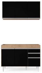 Kit Armário Aéreo e Balcão de Cozinha Lavanderia Dora sem Tampo 120cm L06 - D'Rossi  - Castanho e Preto