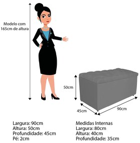 Calçadeira Estofada Liverpool 90 cm Solteiro Linho Chumbo - ADJ Decor