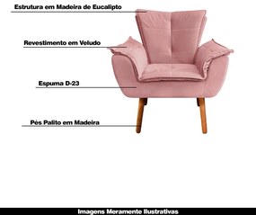 Kit 2 Poltronas Decorativas Pés Palito Charger Suede Rosê G19 - Gran Belo
