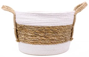 Cesto de Fibra Natural Seagrass Listrado Branco 23x30x30 cm - D'Rossi