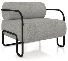 Poltrona Decorativa Sala de Estar Polatsk Base Industrial de Ferro Bouclê Cinza G33 - Gran Belo