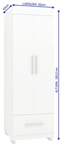 Roupeiro Guarda Roupa 2 Portas Prateleiras Gaveta Branco