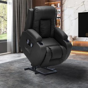 Poltrona do Papai Austin Elétrica Lift Reclinável Sala de Estar Aquecimento Massagem PU Preto G94 - Gran Belo