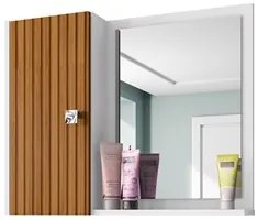 Espelheira Para Banheiro Com Armário 1 Porta Gênova Branco/Ripado - Be