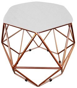 Puff Aramado Hexagono Decorativo Industrial Cobre com Sintético Branco