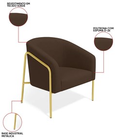 Poltrona Sala Industrial Alta Dourado Stella Suede D03 - D'Rossi - Marrom