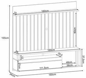Painel Suspenso Decorativo Stesso Ripado pata TV até 55" Cinamomo/Off White G26 - Gran Belo