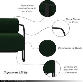 Kit 2 Poltronas Decorativas Sala de Estar Polatsk Base Industrial de Ferro Veludo Verde G33 - Gran Belo