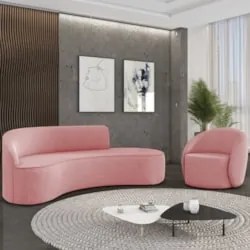 Sofá 4 Lugares 220cm Wendi e Poltrona Steve Suede Rosê I01 - Mpozenat