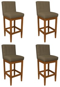 Kit 4 Banquetas Alta Sueli Base Madeira Maciça Estofada Suede Marrom