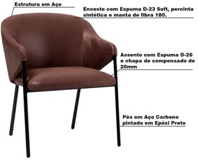 Poltrona Decorativa Sala de Estar Zaque Marrom com pés em Aço Preto G66 - Gran Belo