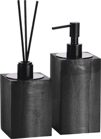 Conjunto Banheiro Duo Quadrado Resina Chumbo - Black Matte