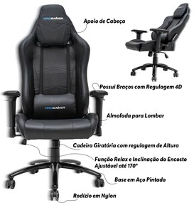 Cadeira Gamer Executiva Escritório AquilesX PU Sintético Preta G56 - Gran Belo