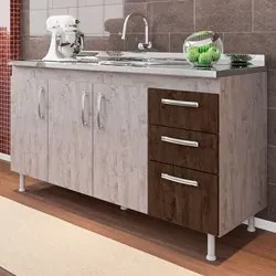 Balcão Gabinete Nathan com Pia Inox 160cm 3 Portas Rústico/Chocolate -