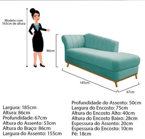Recamier Vanessa 185cm Lado Esquerdo Suede Azul Tiffany - ADJ Decor