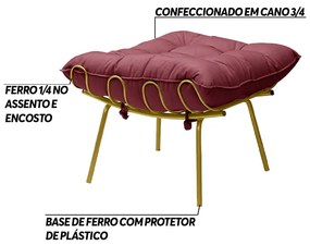 Kit 2 Puff Decorativo Sala de Estar Abel Pés Dourado Suede Bordô G41 - Gran Belo