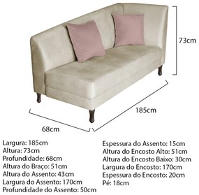 Divã Recamier Heitor 185cm Lado Esquerdo Linho - ADJ Decor