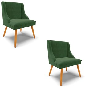 Cadeira Sala Jantar Kit 2 Liz Pé Palito Castanho Suede Verde D03 - D'Rossi