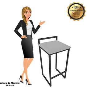 Banqueta Alta Lavínia Suede Cinza Base Preto D'Rossi