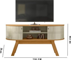 Rack TV 55 Pol 136cm Bancada para Sala Rylan M20 - D'Rossi - Cumaru e Opala