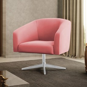 Poltrona Decorativa Giratória Cromada Stella Suede D03 - D'Rossi - Rose