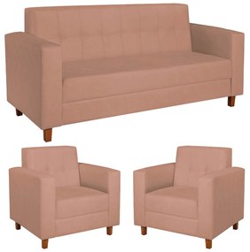 Kit Sofá 2 Lugares e 2 Poltronas Denver Suede Rosê - ADJ Decor