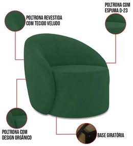 Sofá 4 Lugares Orgânico 220cm Morgan e Poltrona Lua Veludo Verde D03 - D'Rossi