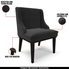 Kit 4 Cadeiras Decorativas Sala de Jantar Base Fixa de Madeira Firenze Veludo Preto G19 - Gran Belo