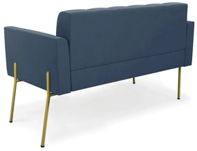 Sofá Namoradeira 2 Lugares Pé de Ferro Dourado Elisa Suede D03 - D'Rossi - Azul Marinho