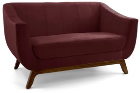 Sofá 2 Lugares Odeon D07 140cm Base Madeira Veludo Bordô - D'Rossi