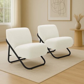 Poltrona Sala Estar Industrial Preto Kit 2 Martina Bouclê Off White K01 - D'Rossi