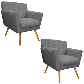 kit 02 Poltronas Laura Palito Mel Suede Cinza - ADJ Decor