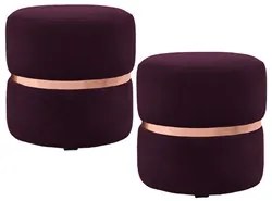 Kit 2 Puffs Decorativos Com Cinto Rosê Round C-292 Veludo Uva - Domi