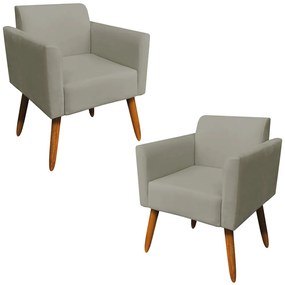 Kit 02 Poltronas Decorativas Isabella Pés Palito Madeira Suede Nude G19 - Gran Belo