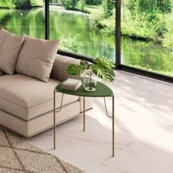 Mesa Lateral Baixa Para Sala Pés Metálicos Blen Musgo/Dourado I06 - Mp