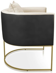 Poltrona Paola Corano Preto com Linho Base Metálica Dourado D03 - D'Rossi - A19 Grosso Bege