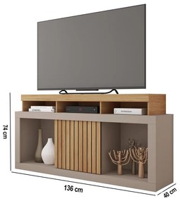 Rack TV 55 Pol 136cm Bancada com Rodízio Sala Lyara Buriti/Fendi C01 - D'Rossi