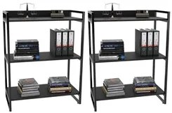 Kit 2 Estantes Livreiro Prisma Estilo Industrial 80cm 3 Prateleiras C0