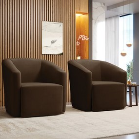 Poltrona Decorativa Base Giratória Kit 2 Stella Max Suede Marrom D03 - D'Rossi