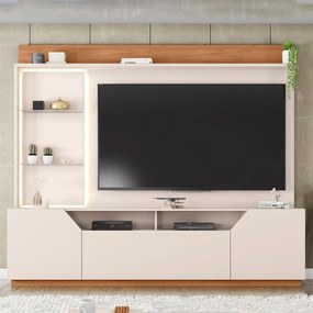Estante TV 65 Pol 240cm Sala de Estar Samanta Off White/Freijó C01 - D'Rossi
