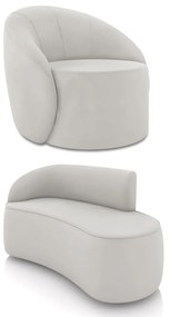 Sofá 2 Lugares Orgânico 140cm Morgan e Poltrona Lua Veludo - Cinza