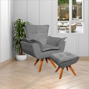 Puff Decorativo Base Giratória em Madeira Charger Suede Grafite G19 - Gran Belo
