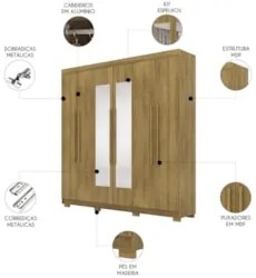 Guarda Roupa Casal 218cm Com Espelho Elegance Nature - Vila Rica