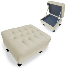 Puff Baú Decorativo Luis XV Capitonê 60x50cm Suede Bege - Sheep Estofados - Bege