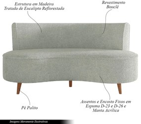 Sofá Living 2 Lugares 135cm Aang Pés Palito Bouclê Cinza G33 - Gran Belo