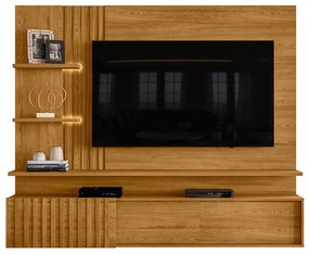Painel TV 65 Pol 200cm Bancada Suspensa Ripado Mirellin M20 - D'Rossi - Cumaru