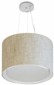Lustre Pendente Cilíndrico Duplo Md-4304 Cúpula em Tecido 40x30cm Rustico Bege - Bivolt