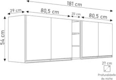 Armário de Cozinha Aéreo Califórnia 180cm Kit 2 com Nicho Adega Castan
