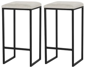 Kit 2 Banqueta Decorativa Billie Base Preta Suede Bege G41 - Gran Belo